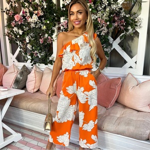 AX Paris Blood Orange Floral Print One Shoulder Jumpsuit - Blood Orange