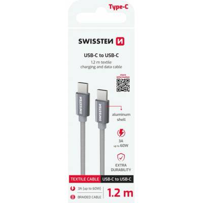 SWISSTEN 71527202 Textile USB-C / USB-C 1,2m šedý