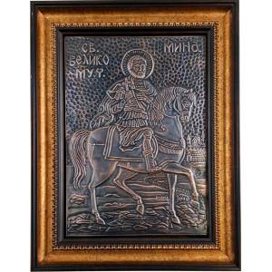  МЕДНА ИКОНА ГОЛЯМА В РАМКА СВЕТИ МИНА