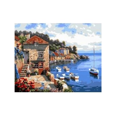 Smart Flamingo Creative set Flamingo Line Painting by numbers 40x50cm Stone terrace by the Mediterranean Sea (fys133)