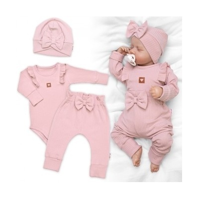 Žebrovaná rostoucí souprava 3D, Baby Girl pudrově růžová – Zboží Dáma