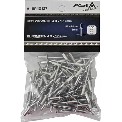 ASTA A-BR40127 Trhací nýty hliník-ocel, 4,0 x 12,7 mm, s plochou hlavou, sada 100 ks