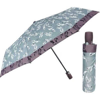 Дамски автоматичен Open-Close чадър Perletti Technology 21812, Сиво-зелен/Лилав кант