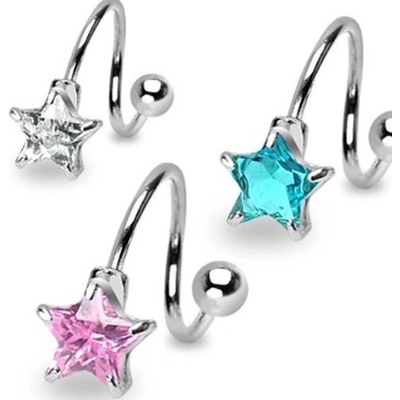 Šperky eshop ocelový piercing do obočí spirálka s pěticípou zirkonovou hvězdou C18.1 Čirá C