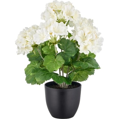 Umělá květina Geránium bílá v květináči - venkovní, 36cm