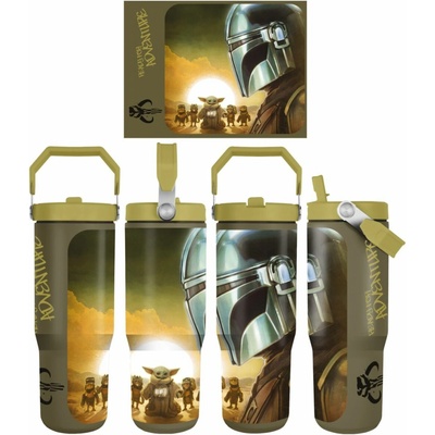 CurePink Cestovní termo hrnek s uchem a víčkem Star Wars Hvězdné války TV seriál The Mandalorian Západ slunce 800 ml
