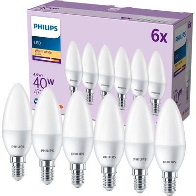 Philips 6x LED žárovka E14 B35 4,9W = 40W 470 lm 2700K teplá bílá matná