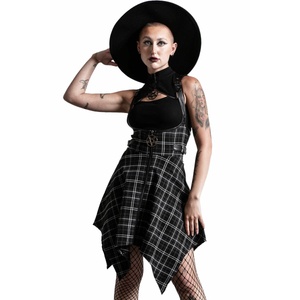 KILLSTAR Дамска пола killstar - Замайване и объркване, с тиранти - КАРЕ ТАРТАН ПЕПЕЛ- ksra003941