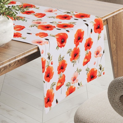 Biante Teflónový behúň TF-133 Červenooranžové vlčie maky na bielom 20x140 cm