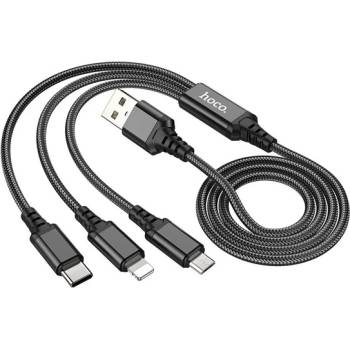 hoco. X76 кабел за зареждане 3в1 USB - Type-C/мълния/microUSB, 100 см, ЧЕРЕН X76_B (X76_B)