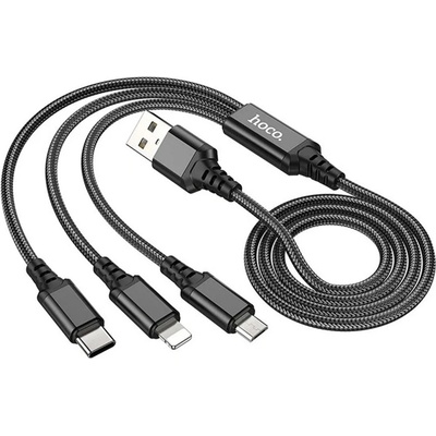 hoco. X76 кабел за зареждане 3в1 USB - Type-C/мълния/microUSB, 100 см, ЧЕРЕН X76_B (X76_B)