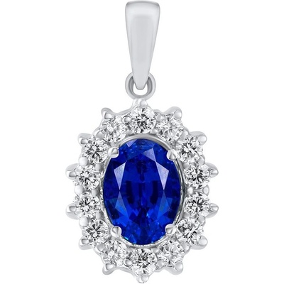 SILVEGO Zlatý přívěsek princezny KATE z bílého zlata s přírodním safírem a diamanty 0,28 ct DNN2809PGWDBS