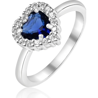 Meucci Stříbrný prsten s modrým srdcovým zirkonem SS368R