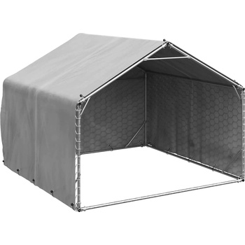 vidaXL Външна клетка за кучета с покривало 2x2x1, 5 м, поцинкована стомана (4105408)