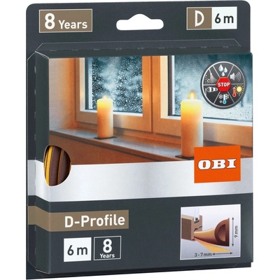 OBI Gumové tesnenie okien a dverí D-profil, hnedá, 6 m x 9 mm x 8 mm