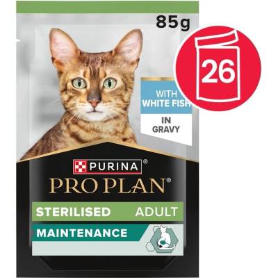 PRO PLAN Sterilised Maintenance пауч за котки с бяла риба в сос 26 x 85 g