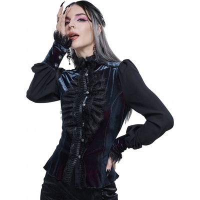 Devil fashion tričko gotický and punk Starlight Star Bright Gothic Blouse With Ruffles Čierna