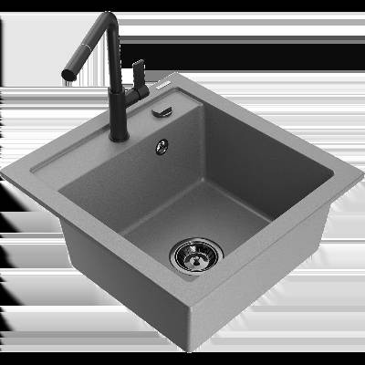 Vito гранитна кухненска мивка с една камера и кухненски смесител Flora, сив - 6503-71-670401-70-B (6503-71-670401-70-B)