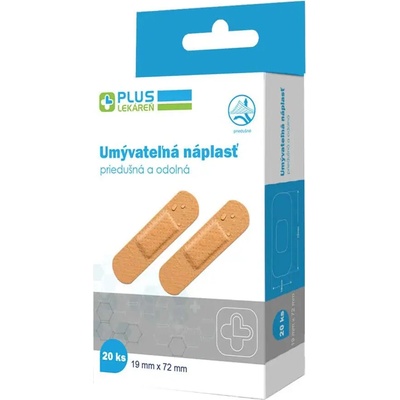 PLUS LEKÁREŇ Náplasť umývateľná priedušná a odolná 19 x 72 mm 20 ks