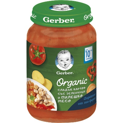 Nestle Пюре Nestle GERBER Organic - Сладък картоф със зеленчуци и пилешко месо, 190 g (6911)