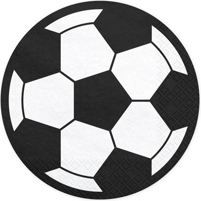 PartyDeco papírové ubrousky Fotbal bílé s černým potiskem 33x33cm 20ks