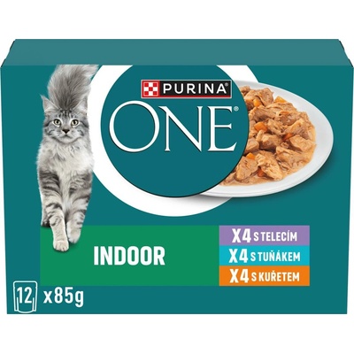 PURINA ONE Indoor kuře, tuňák, telecí ve šťávě 12x85 g