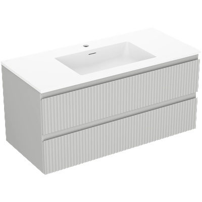 Mexen Rivel баня шкаф 100 см с мивка Otis, 2 чекмеджета, набраздена, сива мат/бяла мат - 91A20-10047-2-BFF62-W18M01 (91A20-10047-2-BFF62-W18M01)