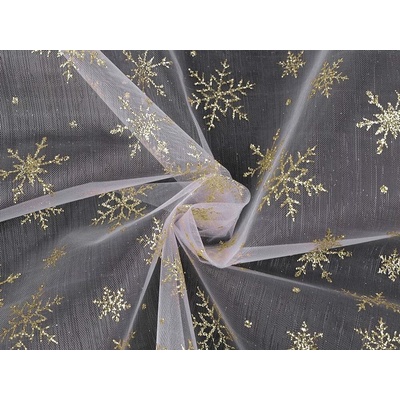 Organza s glitrovými vločkami Varianta: 2 bílá zlatá, Balení: 1 m