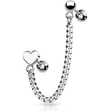 Šperky4U Cartilage piercing do ucha s řetízkem srdce CP1065-HT