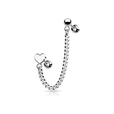 Šperky4U Cartilage piercing do ucha s řetízkem srdce CP1065-HT