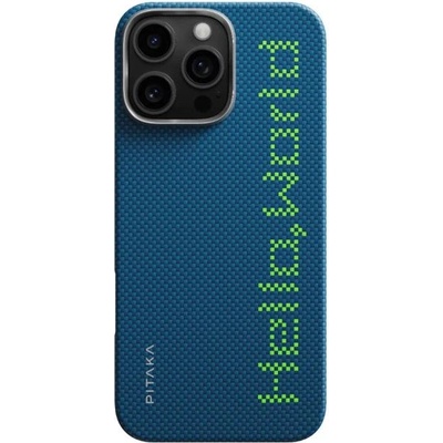 PITAKA Кевларен кейс с MagSafe за iPhone 16 Pro - Pitaka Tactile Woven Luminous Aramid Fiber Case (син) (KI1602HWT)