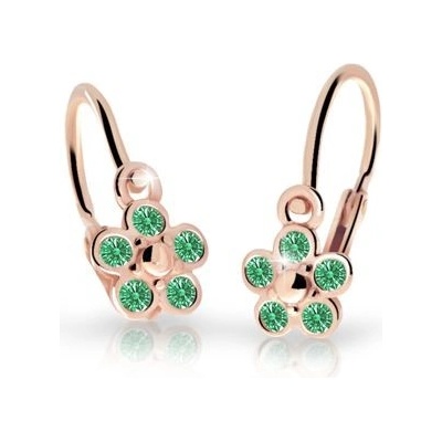 Danfil dětské náušnice kytičky C2744 z růžového zlata s kamínky Emerald Green zapínání brizura