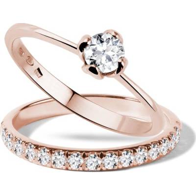 Klenota Snubní a zásnubní prsten s diamanty v růžovém zlatě s0386014