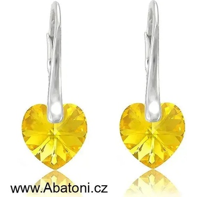 Swarovski Elements Heart krystal stříbrné náušnice visací žluto zlaté srdce srdíčka 51054.5 Light Topaz žlutá zářivá zlatá jantarová velmi světlá