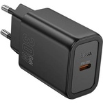hoco. N62 Променливотоково зарядно устройство Type-C с гнездо 30 W, PD бързо зарядно устройство 3.0, ЧЕРНО N62 ЧЕРНО (N62 BLACK)