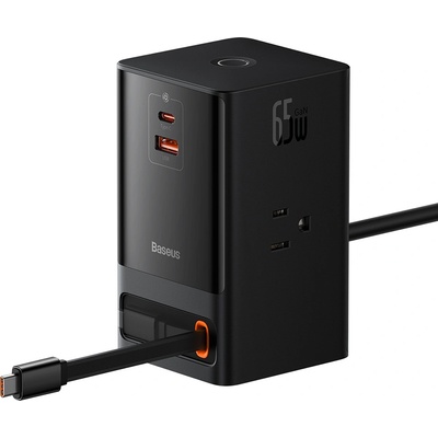 Baseus Зарядно устройство 3 x AC, USB, Type-C с кабел Type-C, 65 W, щепсел за САЩ - Baseus (PSLR000101) - черно