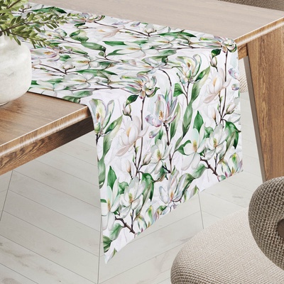 Biante Teflónový behúň TF-117 Kvety magnólie na bielom 35x120 cm