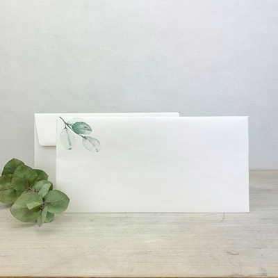 Obálka bílá perleť s eukalyptem DL 220 x 110 mm - DIY - 20 ks
