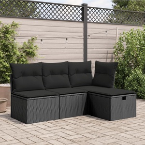 vidaXL Градинска табуретка с възглавница черна 55x55x37 см полиратан (365967)