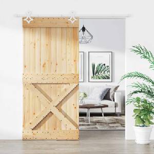 vidaXL Преплъзваща се врата 100 x 210 cm Естествено и бяло (3445118)