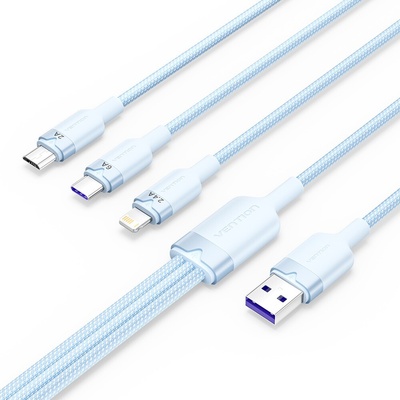 Vention CTRLG USB 2.0 A Male to 3-in-1 USB-C & Lightning & Micro-B Male 6A, 1,5m, modrý
