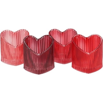 4ks červený mix skleněný svícen srdce Love Hearts - 7*8 cm - daan kromhout