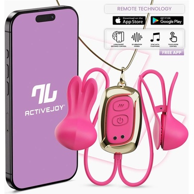 InToYou App Series Tickly Vibrating Nipple Clamps with Necklace & App Pink
