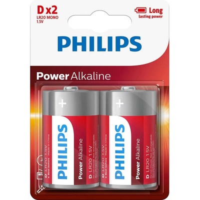 Philips Батерии алкални Рhilips Power LR20(D), 1.5V, 2 бр (LR20P2B)