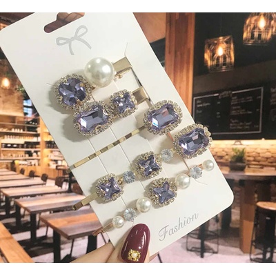 Naishide Jewelry Sada 5 ks štrasových sponek do vlasů - Zlatavá/ barevná Druh barvy: Fialová