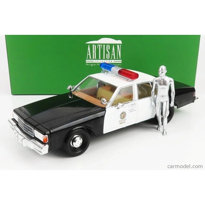 Greenlight Chevrolet Caprice Metropolitan Police 1987 Terminator 2 Movie 1991 The Judgment Day Il Giorno Del Giudizio With T-1000 Liquid Metal Android Figure Černá Bílá 1:18