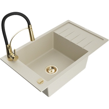 Mexen Elias мивка от гранит с 1 отделение с отцедник и кухненски смесител Aster, бежов - 6511-69-73450-57-G (6511-69-73450-57-G)