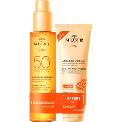 NUXE Sun Комплект - Олио за тен, SPF50 + Лосион за след слънце, 150 + 100 ml (Лимитирано) (1087)