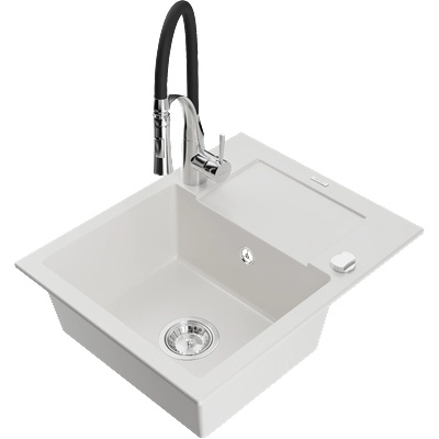 Mexen Enzo гранитна мивка с 1 отделение и отцедник и кухненски смесител Aster, бял - 6506-20-73450-07 (6506-20-73450-07)