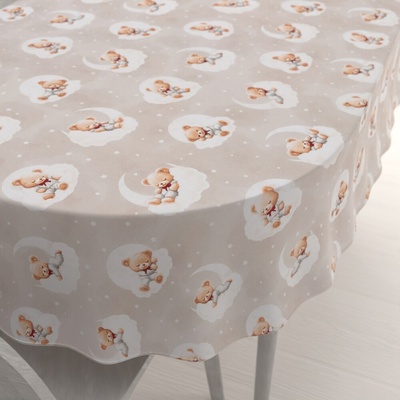 Biante Dětský bavlna oválný ubrus Sandra SA-744 Spící medvídci na obláčcích na šedobéžovém 100x140 cm